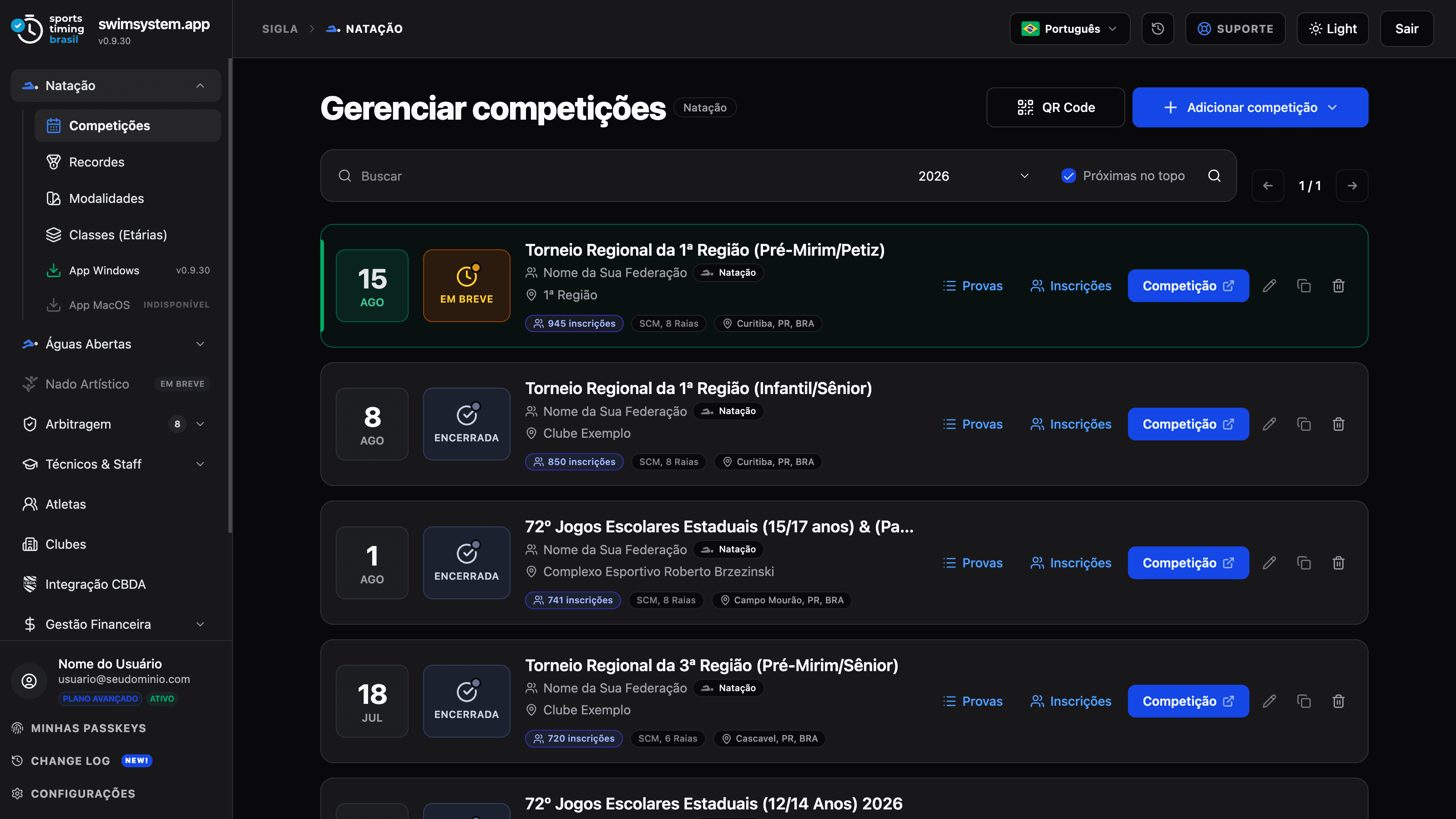 Gestão de competições