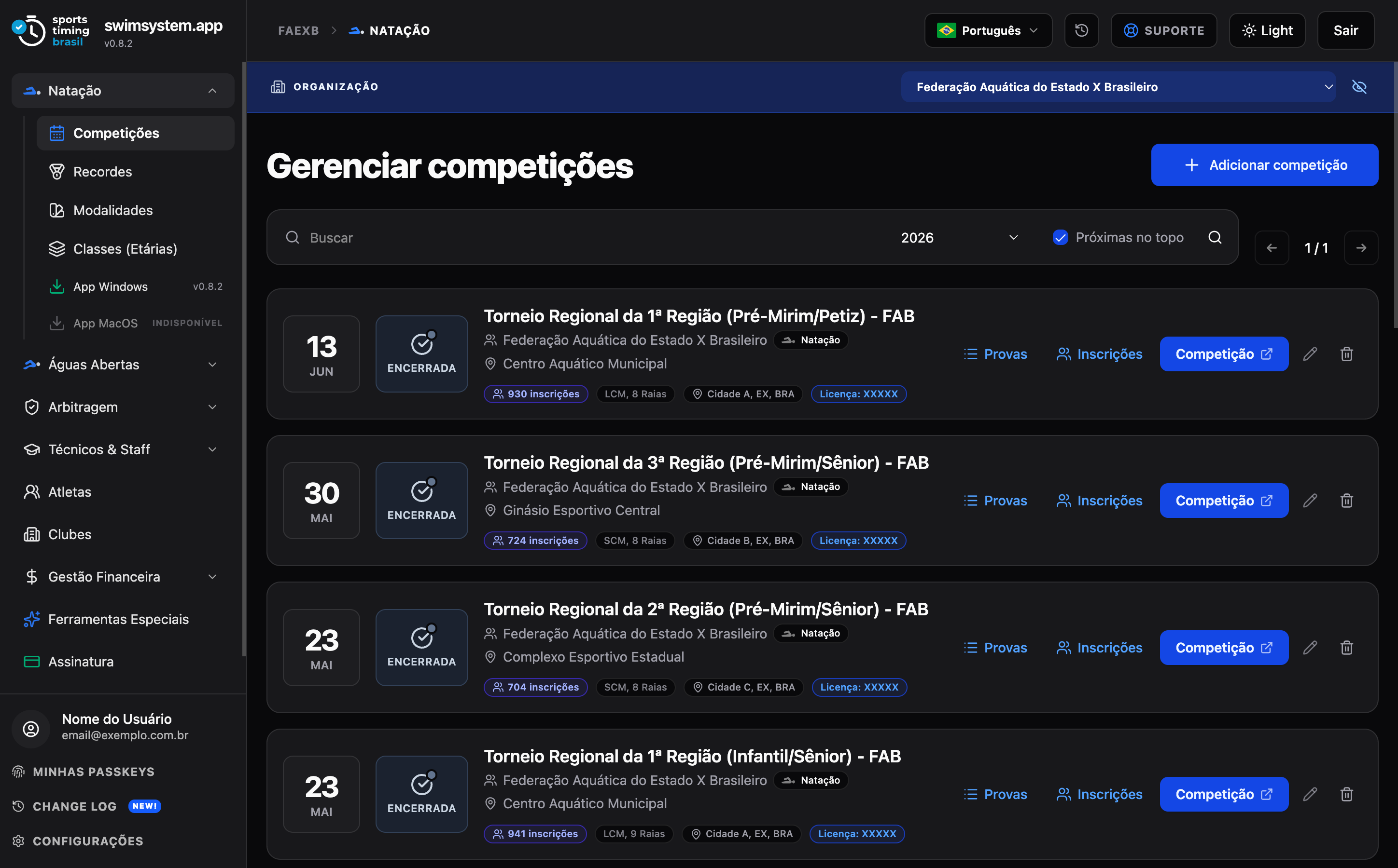 Gestão de competições